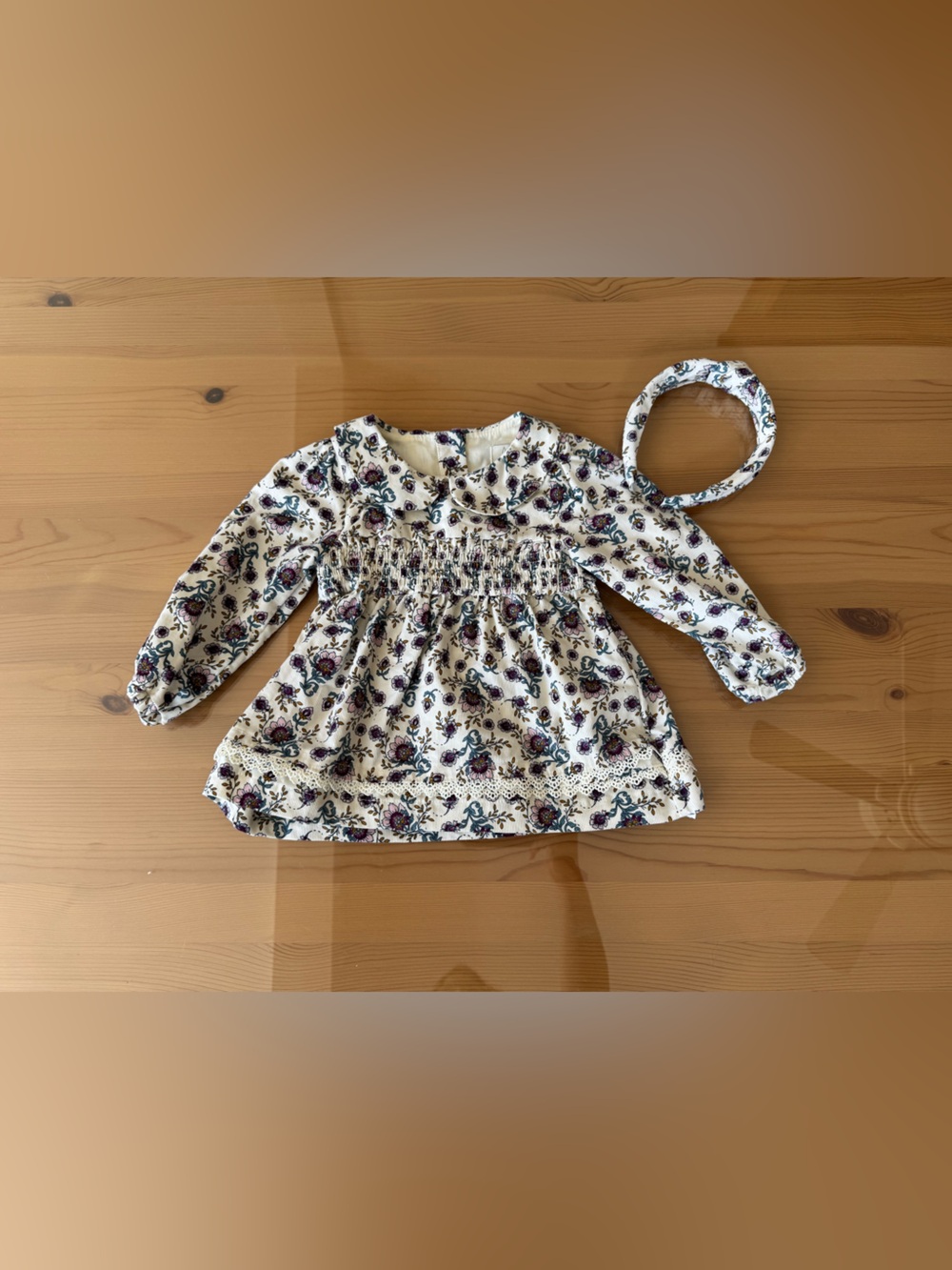 Joie, Cream Floral Smocked Dressy Top 2T with matching Headband